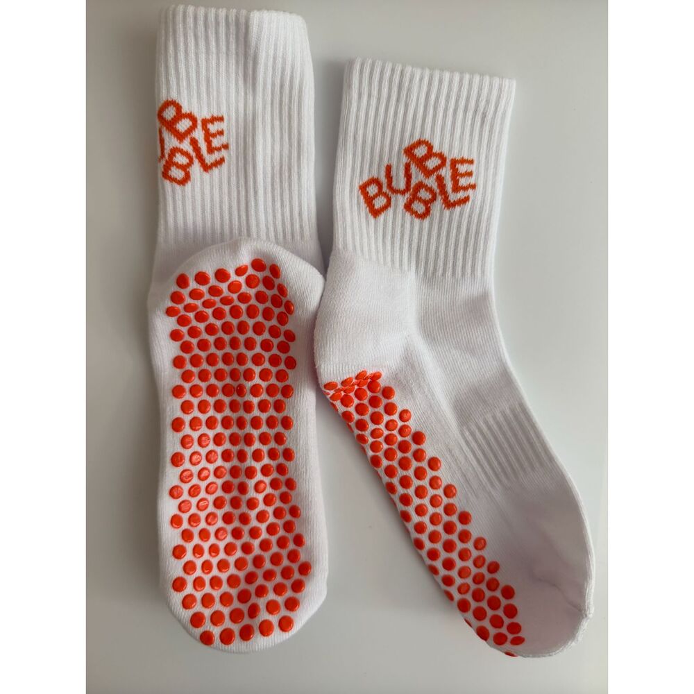 Bubble Grip Socks White Orange NWOT Pilates Yoga Barre Non Slip Socks